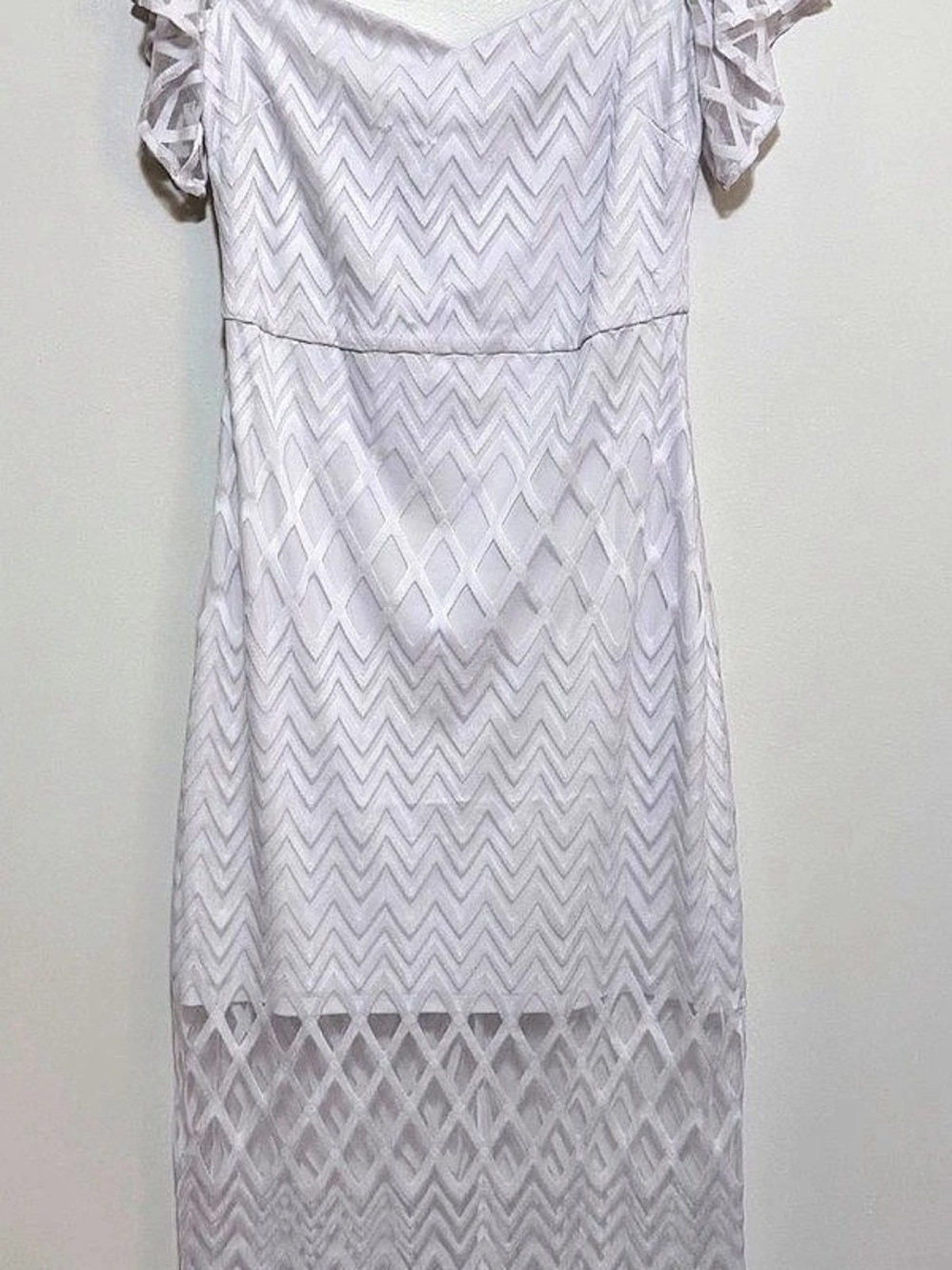 GUESS Los Angeles White Chevron Mesh Overlay Maxi Dress